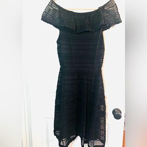 MISSONI ITALY Black Off-Shoulder Black Sparkly A-line Ruffle Neck Dress Knee NM